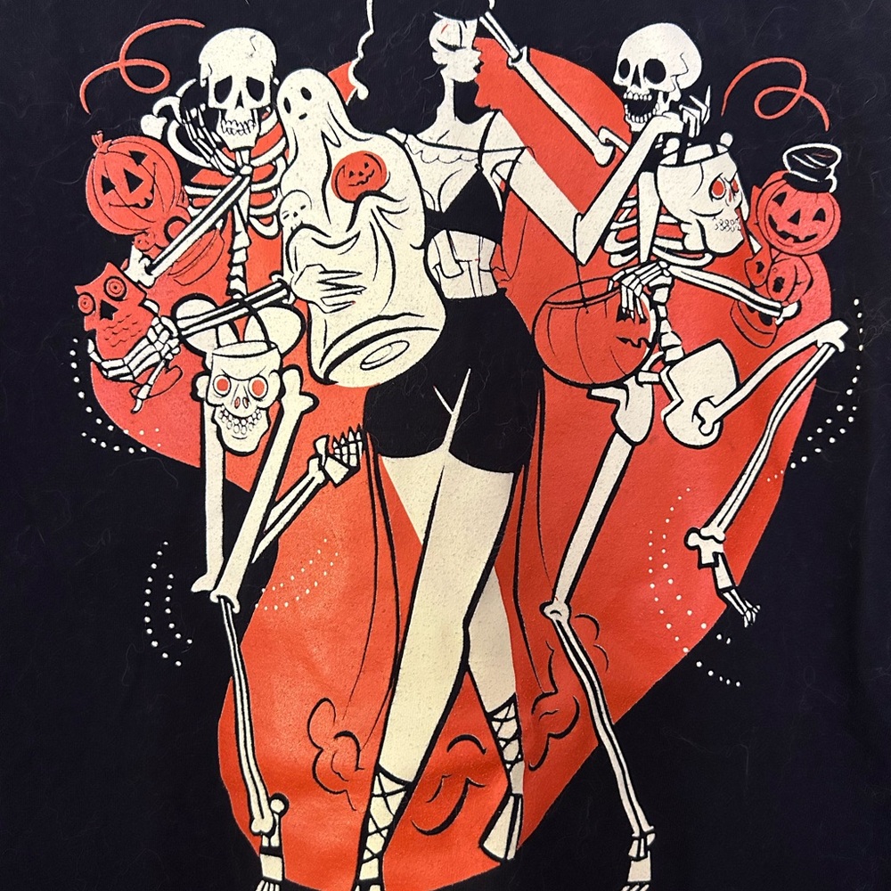Halloween Retro Vintage Pinup Skeleton Blow Mold Graphic T-Shirt Unisex 2x - Picture 3 of 3